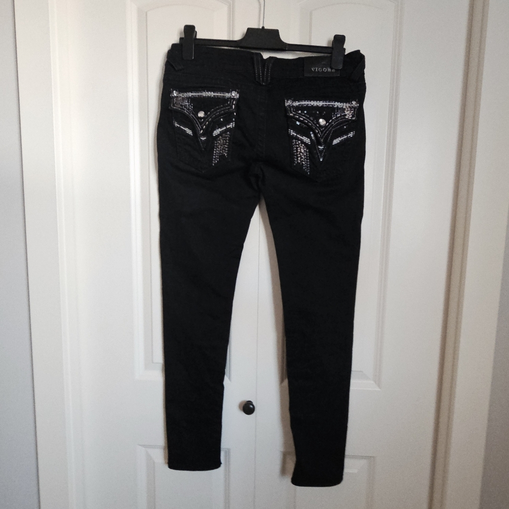 Vigoss Black Jeans The New York Skinny Rhinestone SZ  32 x 29